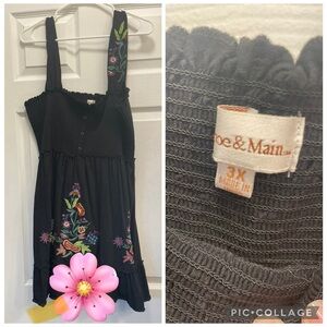 Cato Black Dress with Colorful Floral Embroidery
